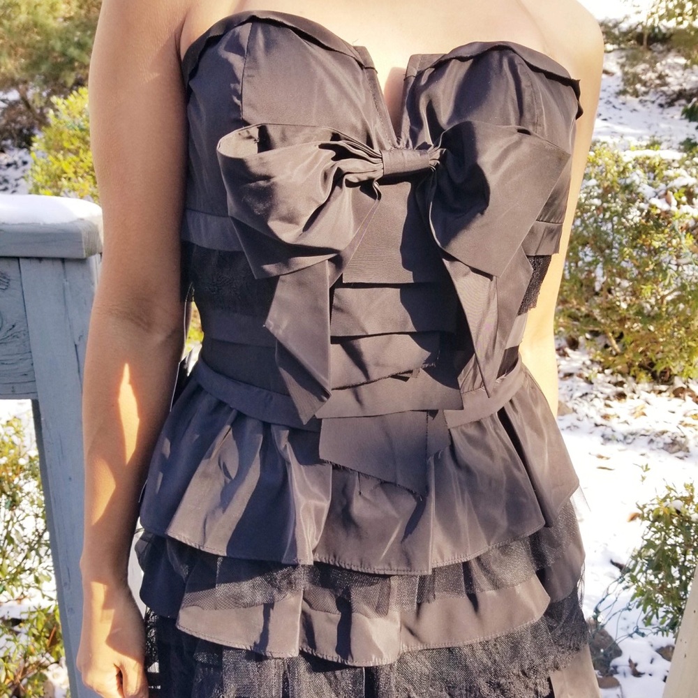 Bebe Ricki Strapless Black Lace Dress